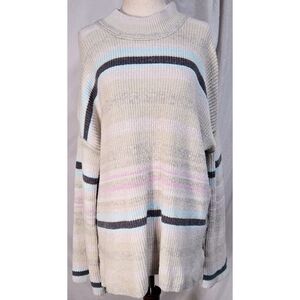 Free People We The Free Sunny Stripe Pullover Sweater Gray Knit Oversized